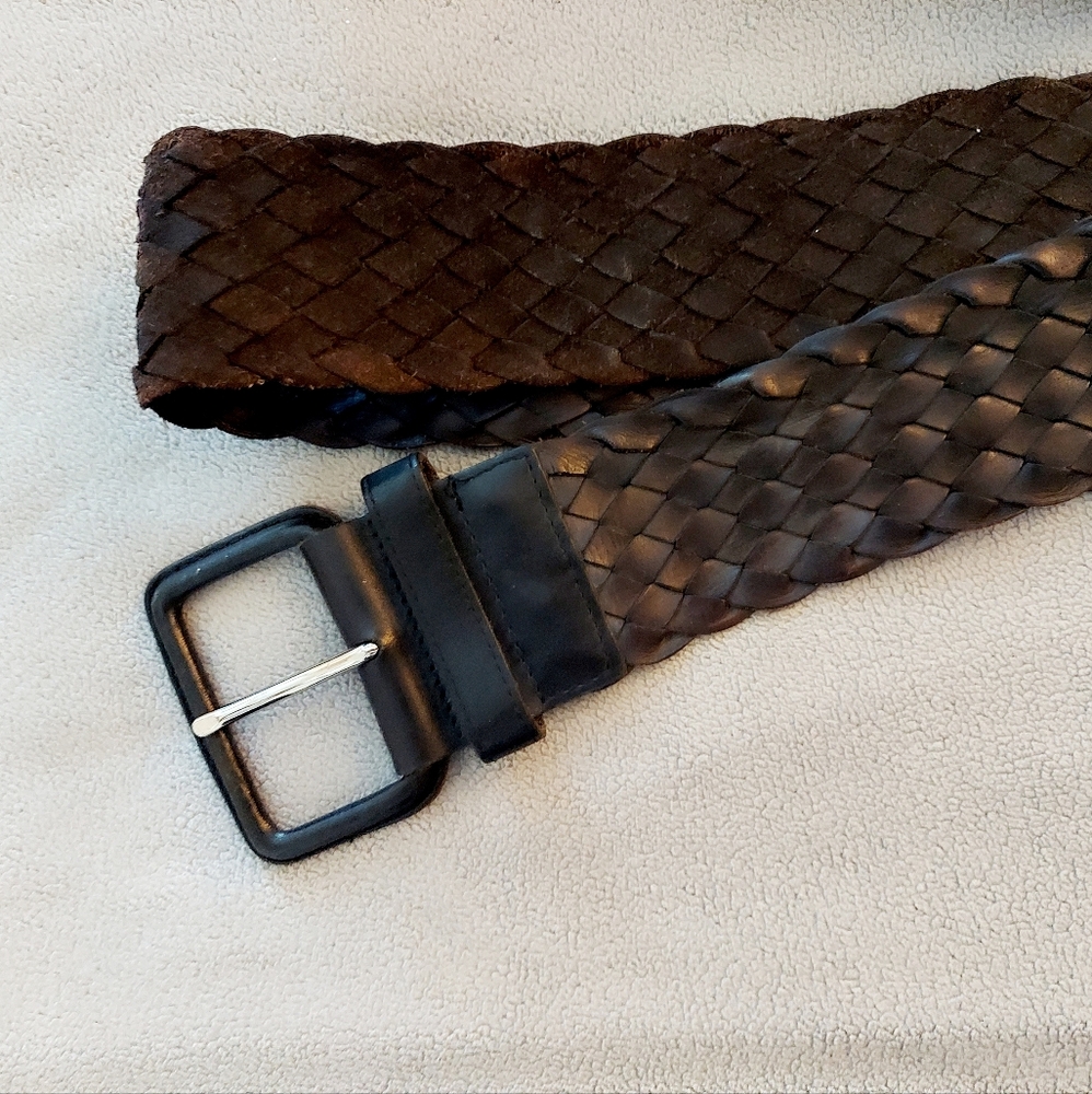 Club Monaco Women's Woven Rina Centur Black Noir Leather Belt Size M/L